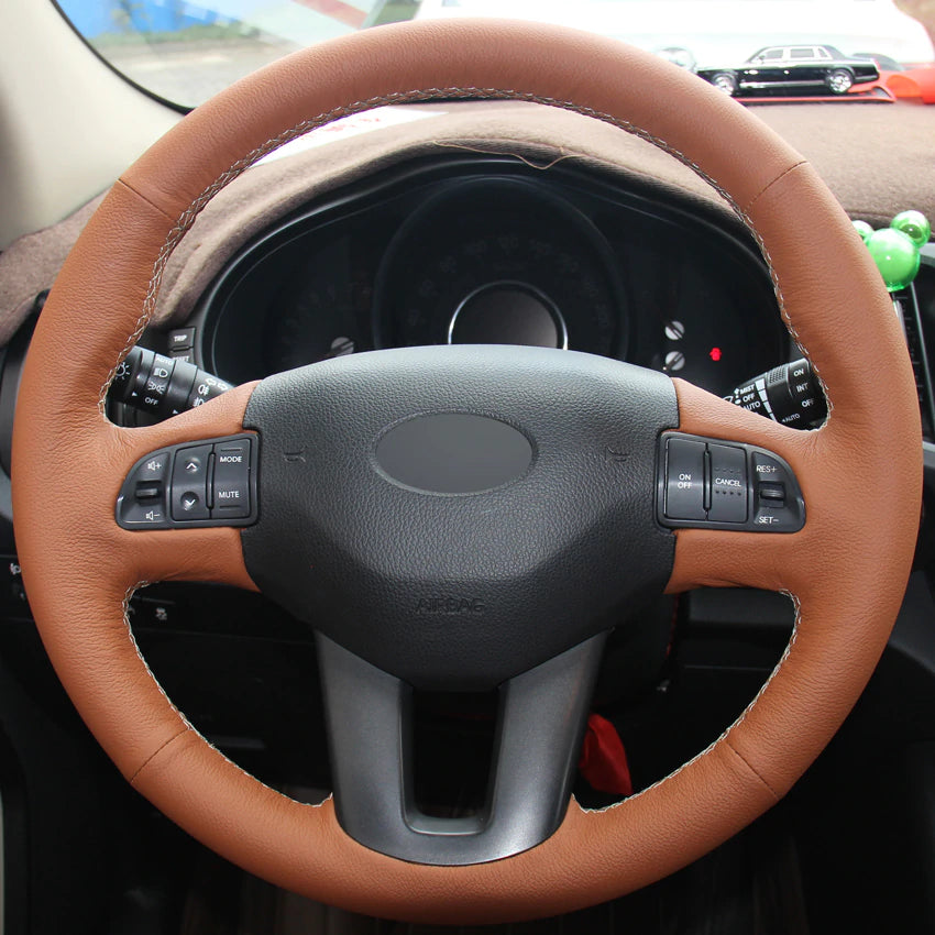 Orange Genuine Leather Hand-stitched Car Steering Wheel Cover for Kia Sportage Sportage 3 2011-2015