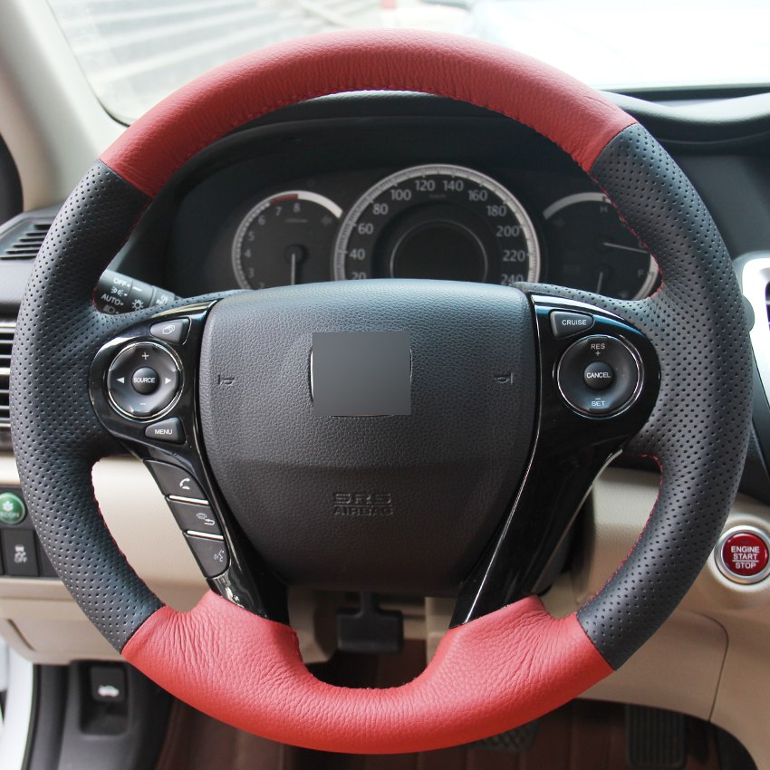 Red Black Genuine Leather Hand-stitched Steering Wheel Cover for Honda Accord 9 Odyssey Crosstour 2013-2016