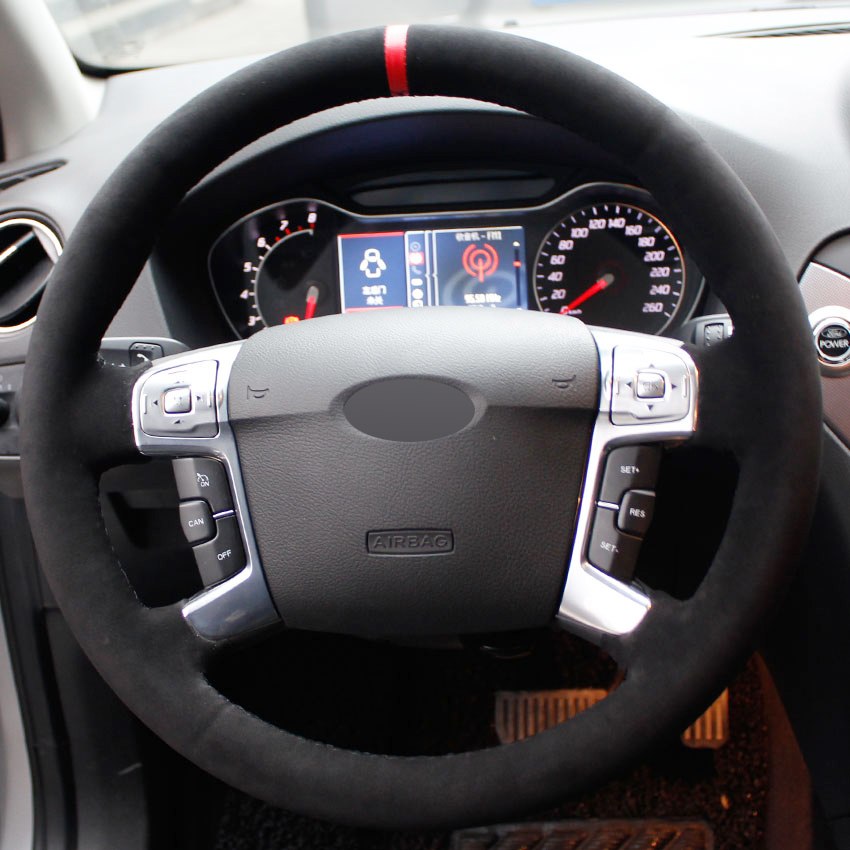 Black Suede Hand-stitched Car Steering Wheel Cover for Ford Mondeo Mk4 2007-2012 S-Max 2008