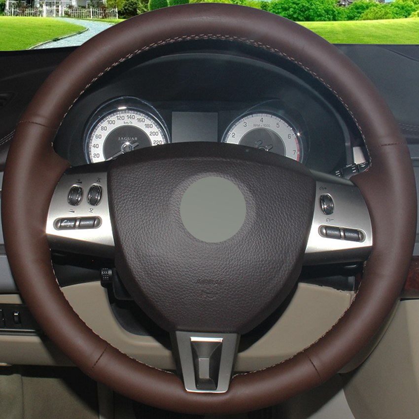 Palm Red Genuine Leather Hand-stitched Car Steering Wheel Cover for Jaguar XF S XF Sportbrake 2008-2015 XK XKR 2006-2011