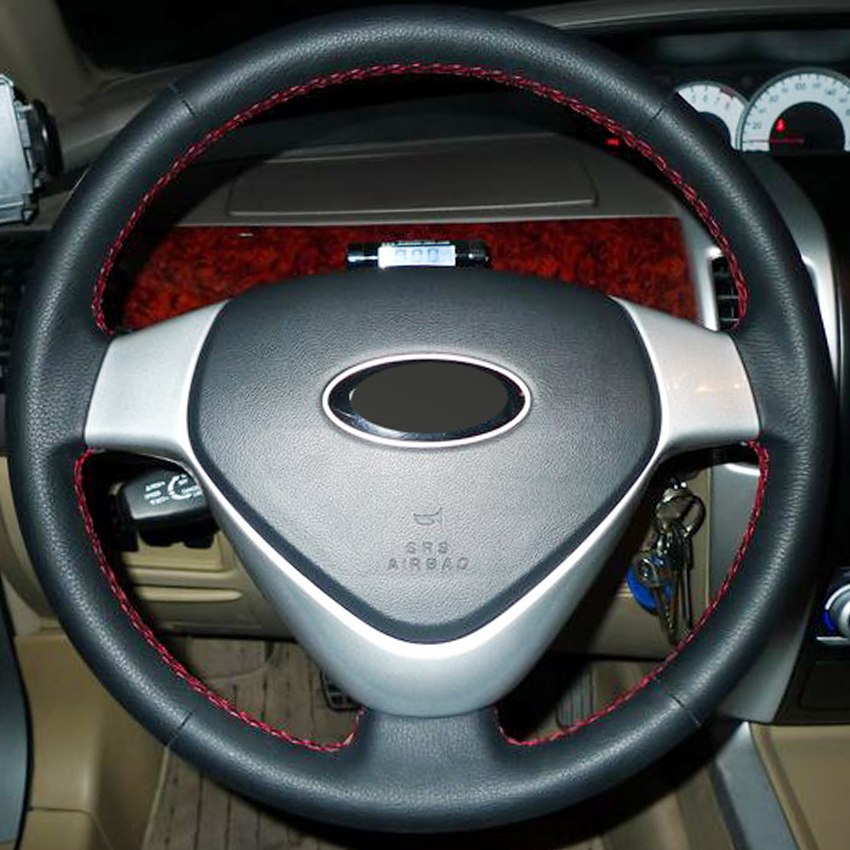 Black Artificial Leather Hand-stitched Car Steering Wheel Cover for Chery V5 Eastart