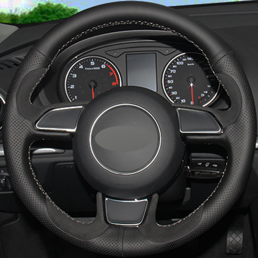 New Black Genuine Leather Suede DIY Hand-stitched Steering Wheel Cover for Audi A1 A3 A5 A7