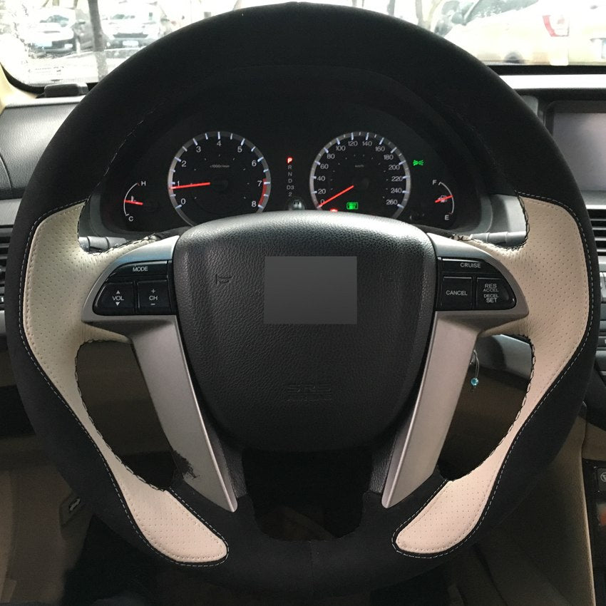 Hand-stitched Steering Wheel Cover Black Suede Beige Leather for Honda Accord 8 2008-2013 Odyssey 2011-2014 Pilot 2012-2015