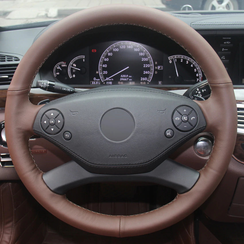 Palm Red Genuine Leather Hand-stitched Car Steering Wheel Cover for Mercedes Benz S300L