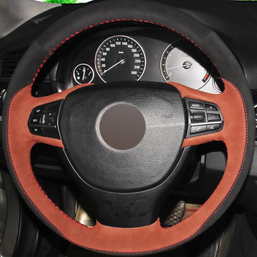 DIY Hand-stitched Black Brown Suede Car Steering Wheel Cover for BMW F10 523Li 525Li 2009 730Li 740Li 750Li