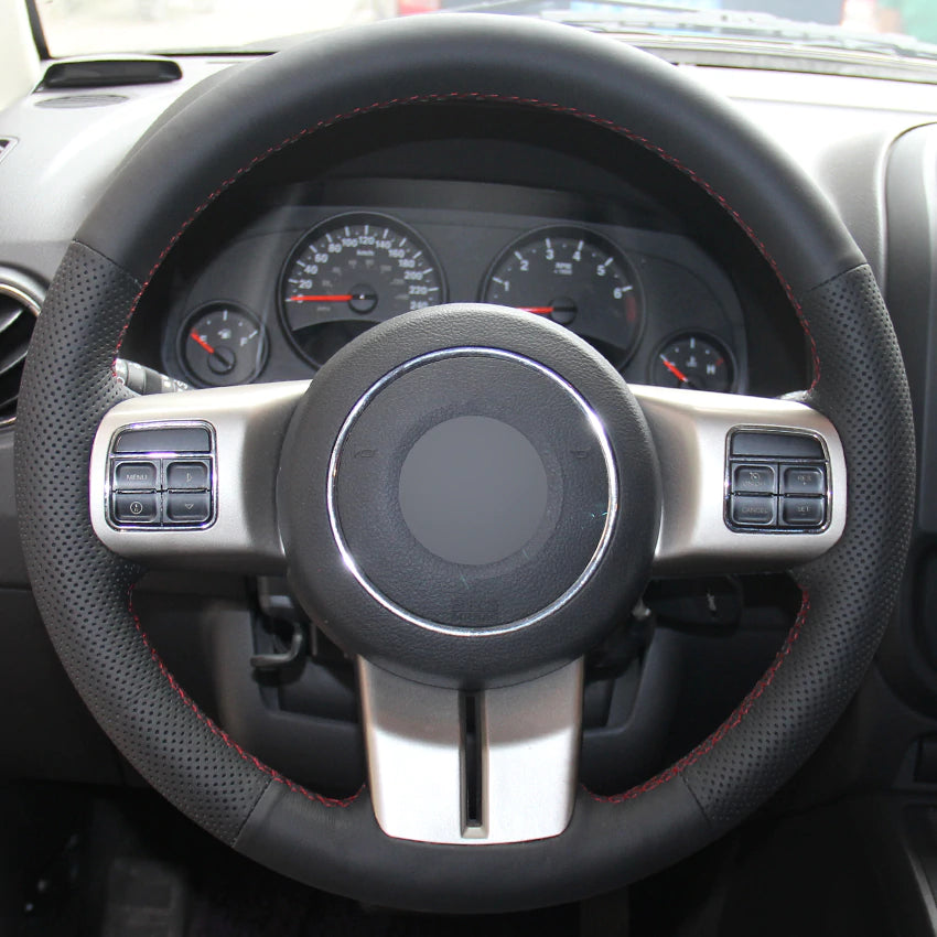 Black Leather Hand-stitched Car Steering Wheel Cover for Jeep Compass Grand Cherokee Wrangler Patriot 2012 2013 2014