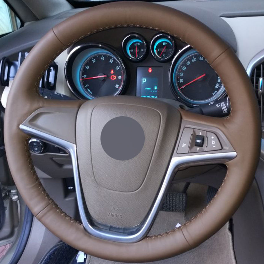 DIY Hand-stitched Dark Brown Genuine Leather Car Steering Wheel Cover for Buick Excelle XT GT Encore Opel Mokka