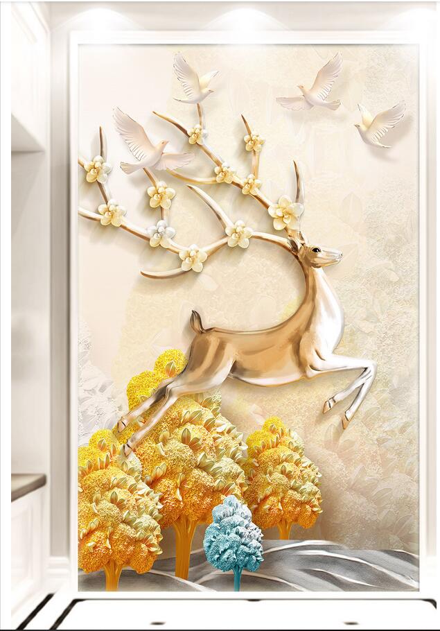 3d wallpaper custom photo European three-dimensional embossed fortune tree elk aisle porch landscapes room muals wall paper for walls 3 d