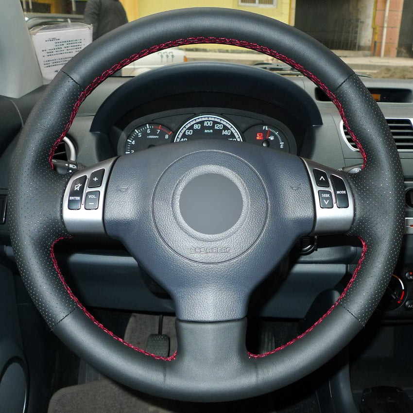 Black Leather Hand-stitched Car Steering Wheel Cover for Suzuki Swift 2011 2012 2013