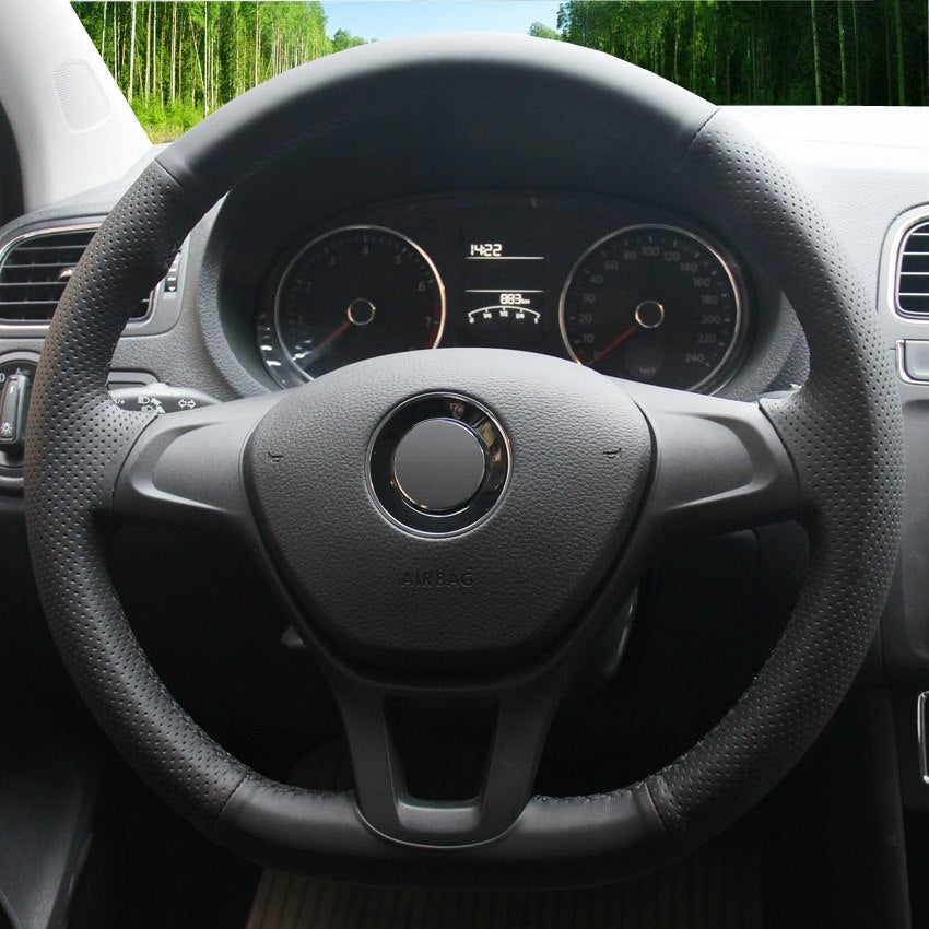 Black Leather Hand-stitched Car Steering Wheel Cover for Volkswagen VW Golf 7 Mk7 New Polo 2014 2015