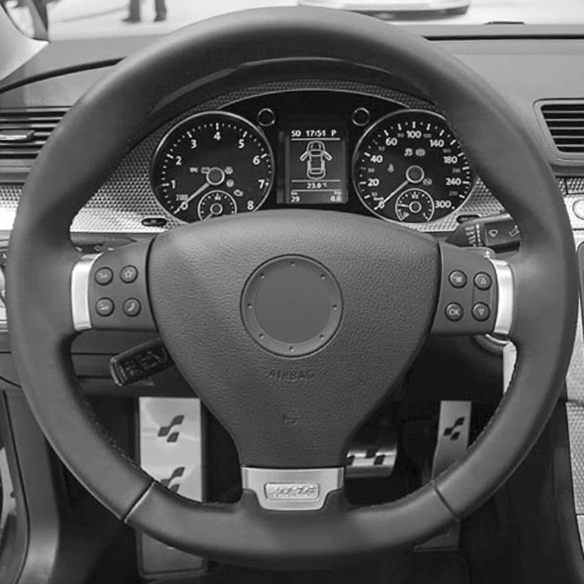 Black Leather Hand-stitched Car Steering Wheel Cover for Volkswagen VW Passat R36