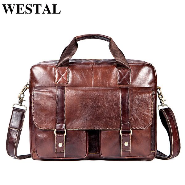 WESTAL Genuine Leather Men Shoulder Bag Mens Bags Male Briefcase Laptop Bag Leather Handbags Totes Crossbody Messenger Bags 7804 Y18102604