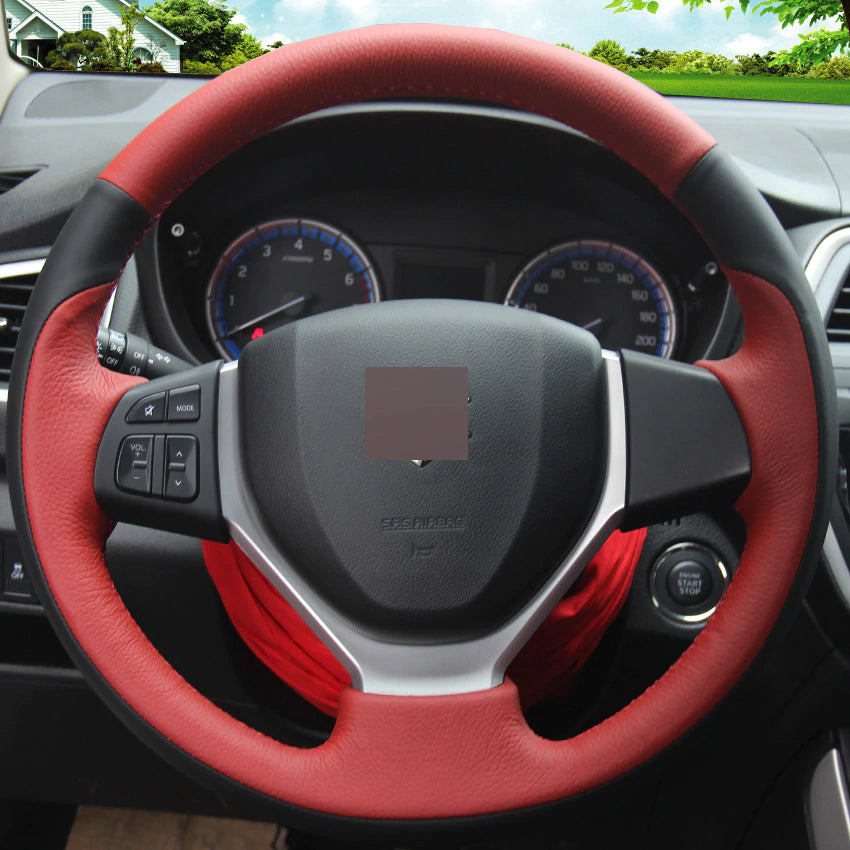 Black Red Genuine Leather DIY Hand-stitched Steering Wheel Cover for Suzuki CELERIO S-CROSS SX4 2013 2014 Suzuki Vitara XuJi