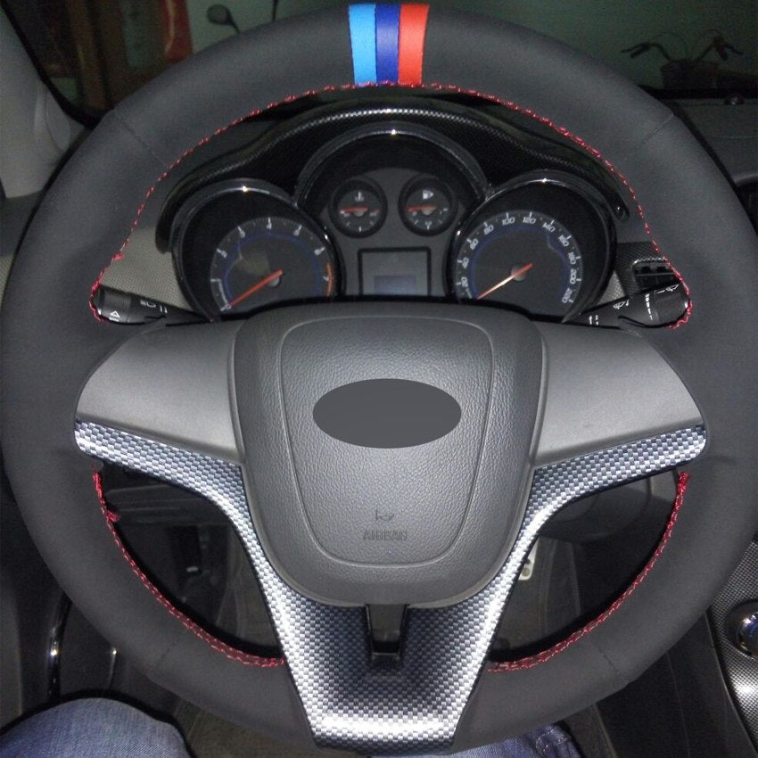 Black Suede DIY Hand-stitched Car Steering Wheel Cover for Chevrolet Cruze 2009-2014 Aveo 2011-2014 Holden Cruze