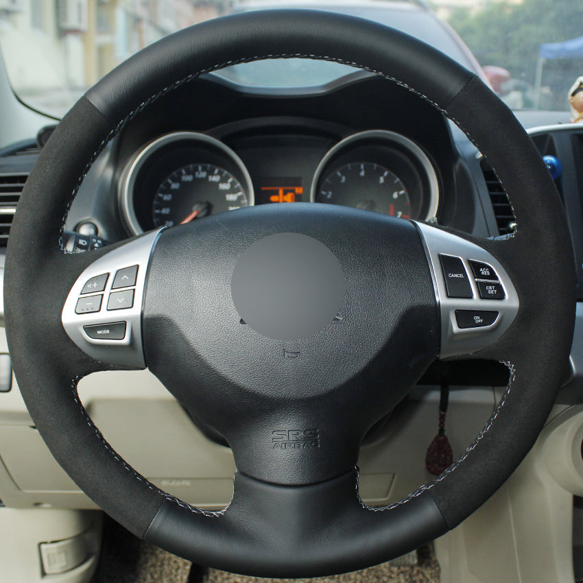 Black Genuine Leather Suede Hand-stitched Car Steering Wheel Cover for Mitsubishi Lancer EX 10 Lancer X Outlander ASX Colt