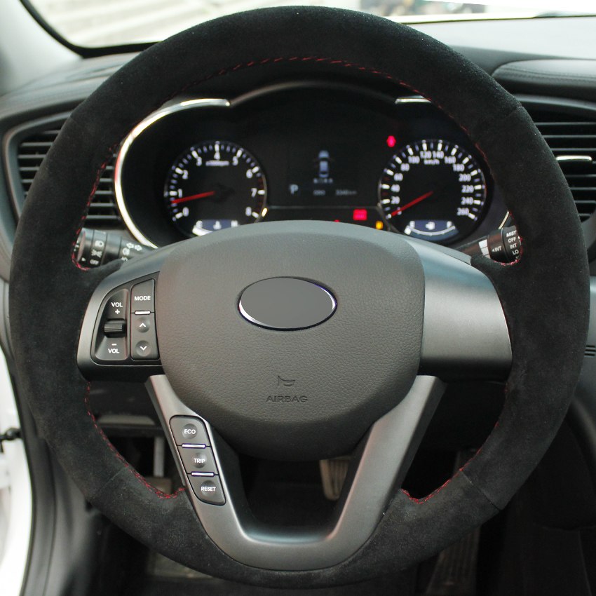 Black Suede Hand-stitched Car Steering Wheel Cover for Kia K5 2011 2012 2013 Kia Optima