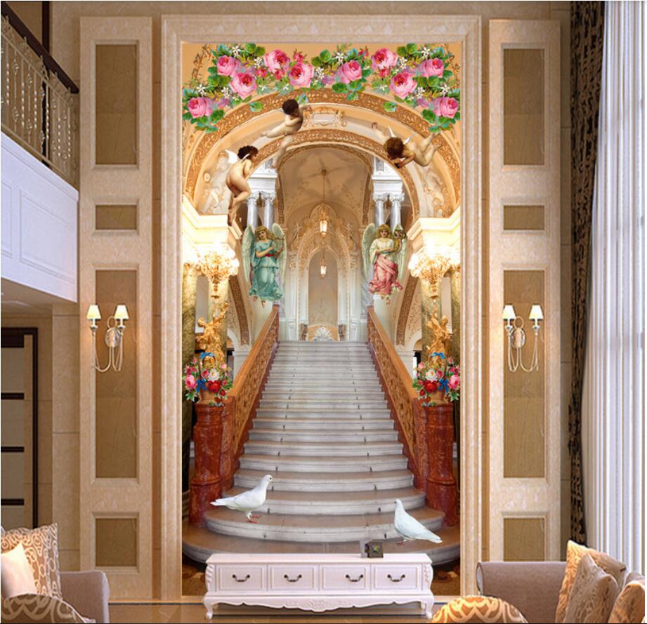 3d wallpaper custom photo European 3d church flowers angel staircase heaven pigeon porch background wall muals wall paper for walls 3 d