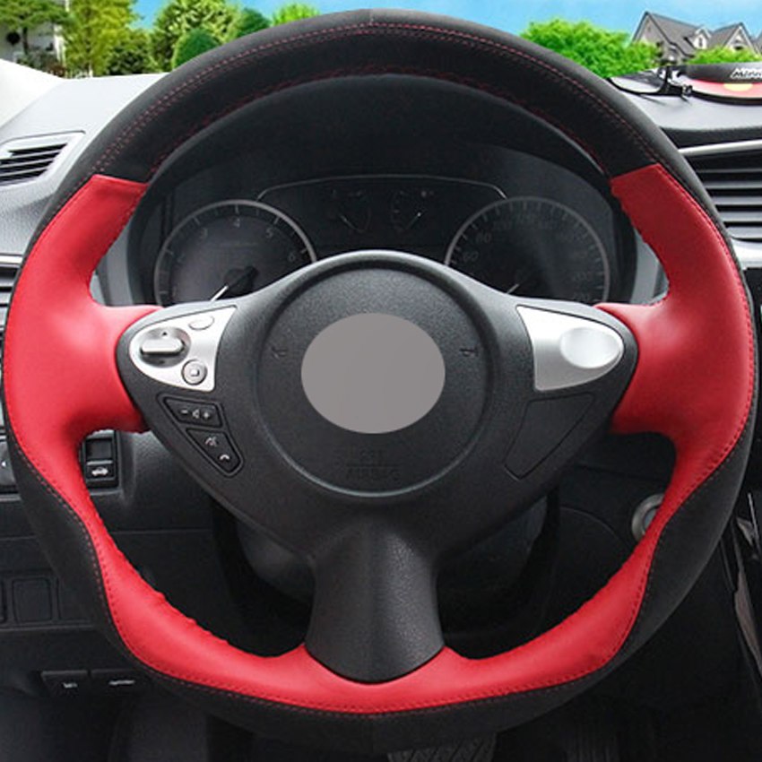 Car Steering Wheel Cover Black Suede Red Genuine leather for Infiniti FX FX35 FX37 FX50 Nissan Juke Maxima 2009-2014 Sentra