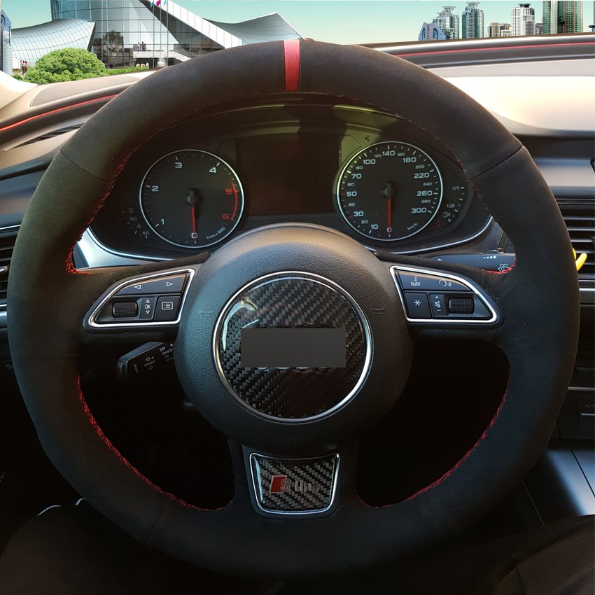 Black Suede DIY Hand-stitched Car Steering Wheel Cover for Audi A1 A3 A5 A7