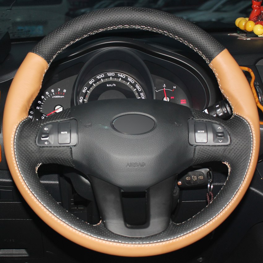 Orange Black Genuine Leather Hand-stitched Car Steering Wheel Cover for Kia Sportage Sportage 3 2011-2015