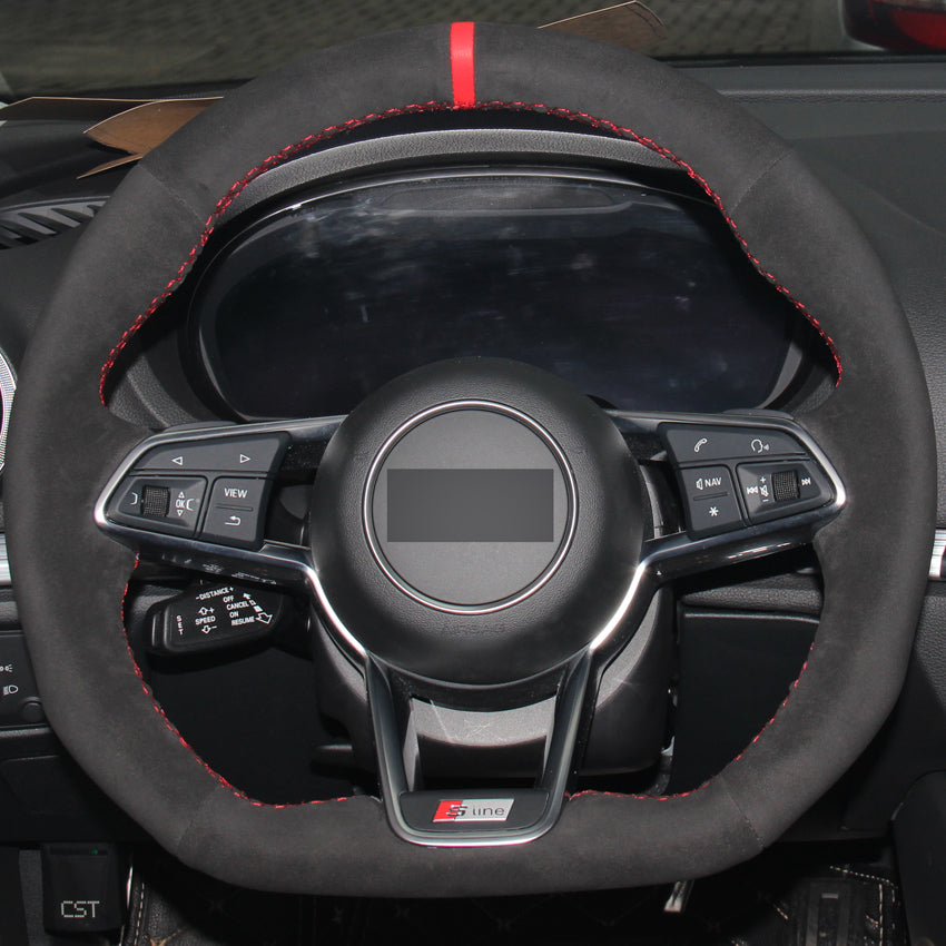 All Black Suede Hand-stitched Car Steering Wheel Cover for Audi TT 2017
