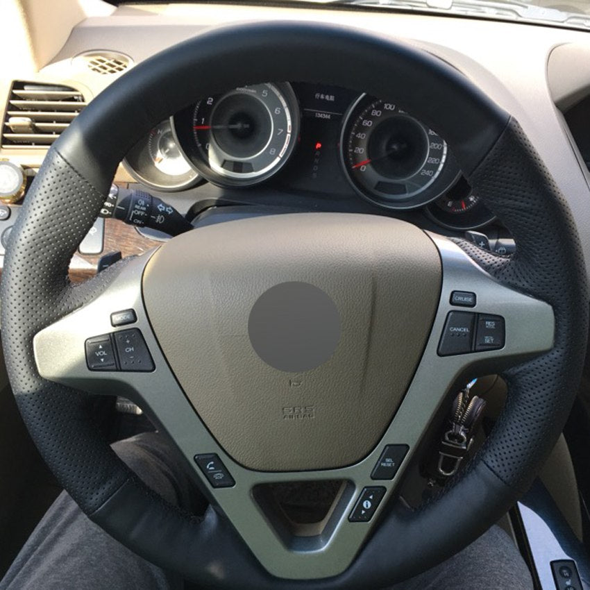 Black Genuine Leather DIY Hand-stitched Car Steering Wheel Cover for Acura MDX 2009-2012