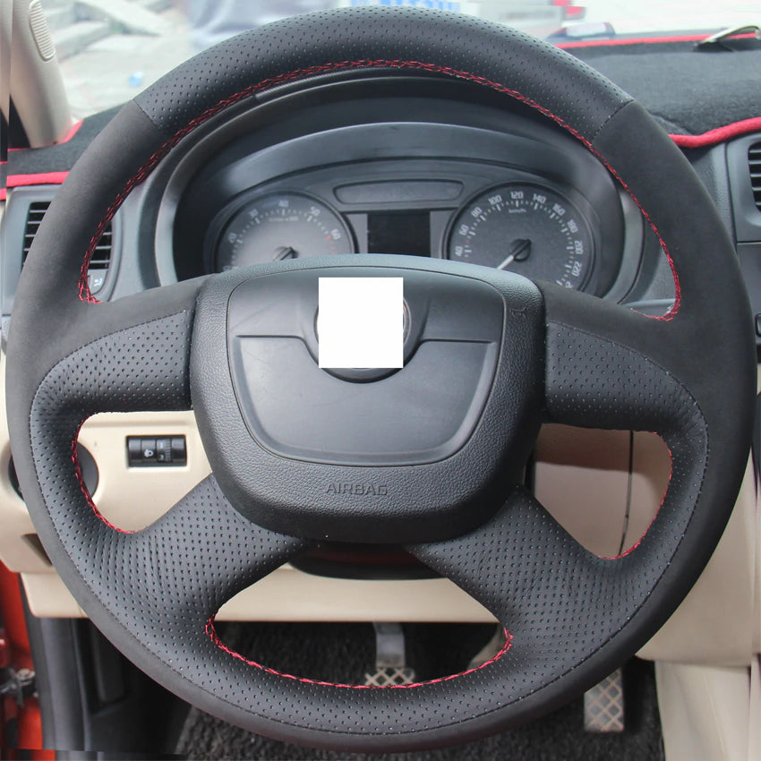 Black Genuine Leather Suede Car Steering Wheel Cover for Skoda Octavia Skoda Superb 2012 Skoda Fabia Octavia a5