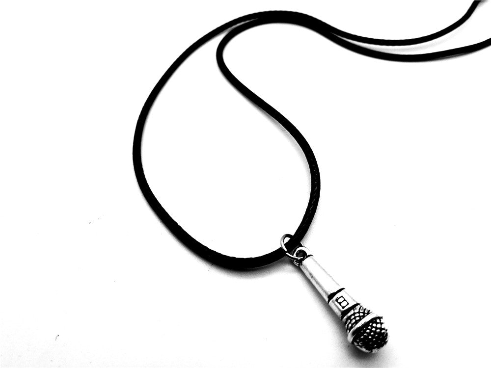 KTV Wireless Microphone Vintage Music charm Pendant Necklace Hip Hop Rapper DJ Night Club Leather Rope Necklaces Friend Jewelry