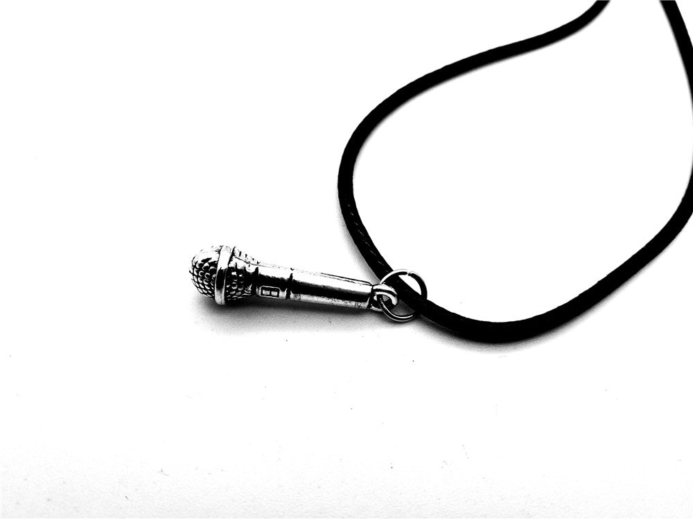 10pcs KTV Wireless Microphone Vintage Music charm Pendant Necklace Hip Hop Rapper DJ Night Club Leather Rope Necklaces Friend Jewelry