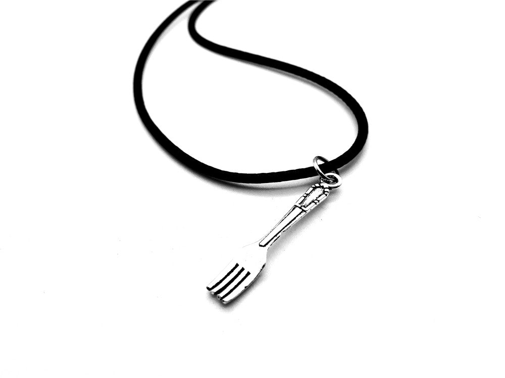 30pcs Vintage Spoon Fork charm pendant Necklace Simple Kitchen Tool Instrument Charm Pendant Leather Rope Necklaces for Mom Gift Jewelry