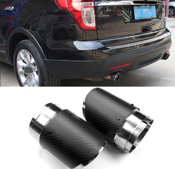 2.5&#039;&#039; Carbon Fiber Exhaust Pipe Tail Muffler End Tip For Ford Explorer 2016-2018