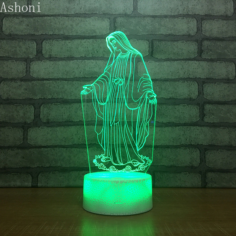 3D Acrylic LED Night Light Blessed Virgin Mary Touch 7 Color Changing Desk Table Lamp Party Decorative Light Christmas Gift