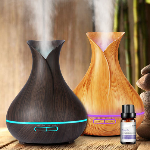 Best Sell 400ml Ultrasonic Air Humidifier Aroma Essential Oil Diffuser with Wood Grain 7 Color Changing LED Lights for Bedroom Living Room