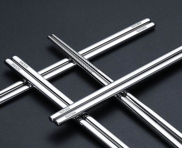 100pair-lot food grade 304 stainless steel tableware chopsticks household metal alloy square chopsticks Custom logo