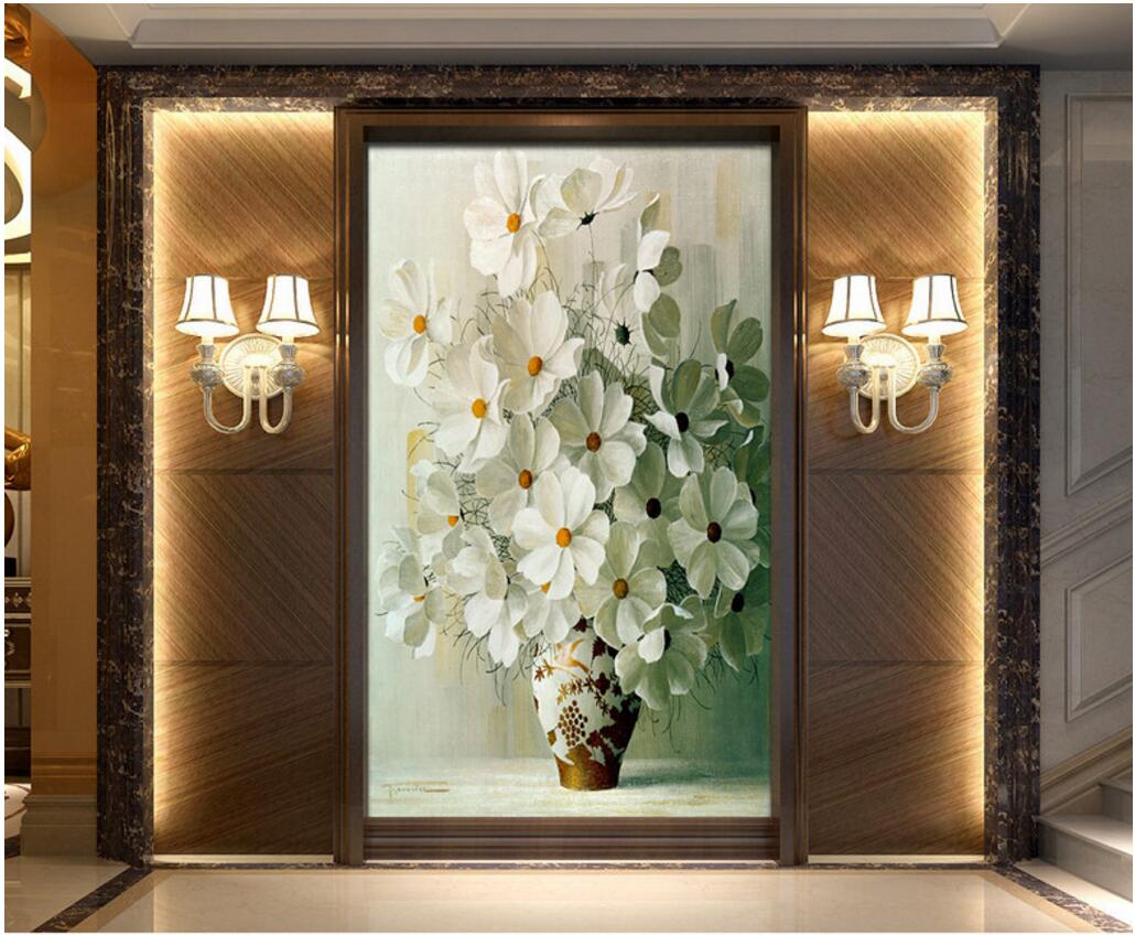 3d wallpaper on the wall custom photo White daisies in a vase porch picture Home improvement 3d wall murals wallpaper for living room