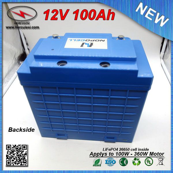 Hard Plastic housing 360W Lithium-ion LiFePO4 Battery 12V 100Ah for EV HEV Car scooter UPS Streetlamp solar system FREE SHIPPING