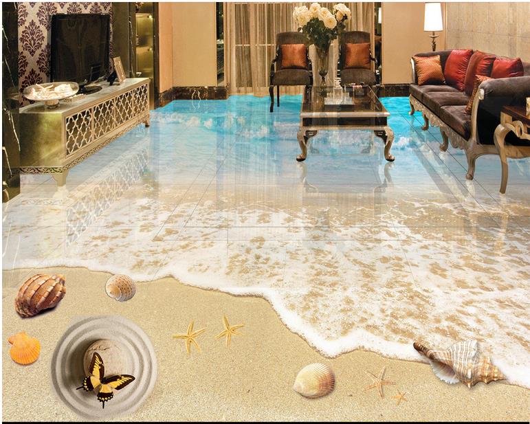 mural wall paper Aesthetic beach style living room 3D floor to floor painting waterproof PVC Wallpaper