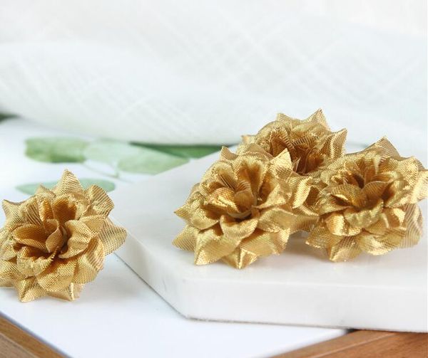 3 Layer Gold Handmade Mini Artificial Silk Rose Flowers Heads DIY Scrapbooking Garland Fake Flower For Wedding Decorative GA163