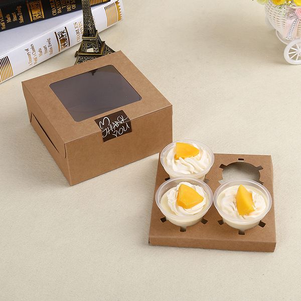 4 Cup Cake Holders Muffin Cake Boxes Dessert Portable Package Box Tray Party Gift Favor kraft and White Card Paper Cupcake Box