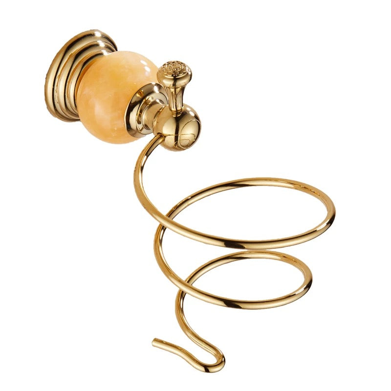 European style golden jade hair dryer holder wall mounted blower shelves luxury bathroom accessory