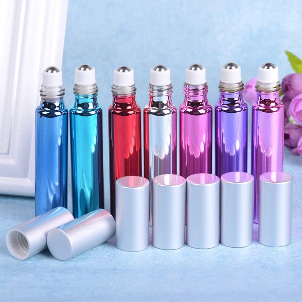 10ml Roll On Glass Bottle 6 Colors Empty Fragrances Essential Perfume Essential Oils Bottles with Metal Roll Roller Ball