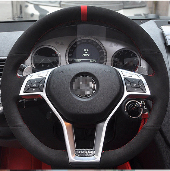 Black Leather Hand-stitched Car Steering Wheel Cover for Mercedes-Benz GLK