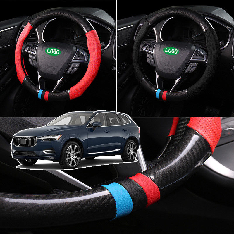 For Volvo XC60 Car Steering Wheel Cover Anti-Slip Carbon Fiber Top PVC Leather
