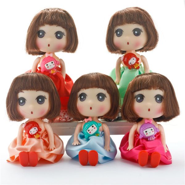 12CM Small mini Ddung Dolls Baby Doll Toy Girl wedding dress doll Bag pendant for girl Birthday Christmas Gift free shipping