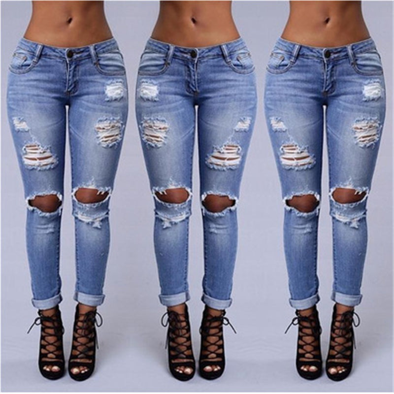 Lady Jeans Hole Ripped Jeans Leggings Cool Denim Vintage Straight High Waist Casual Pants Slim Jeans for Female Plus Size