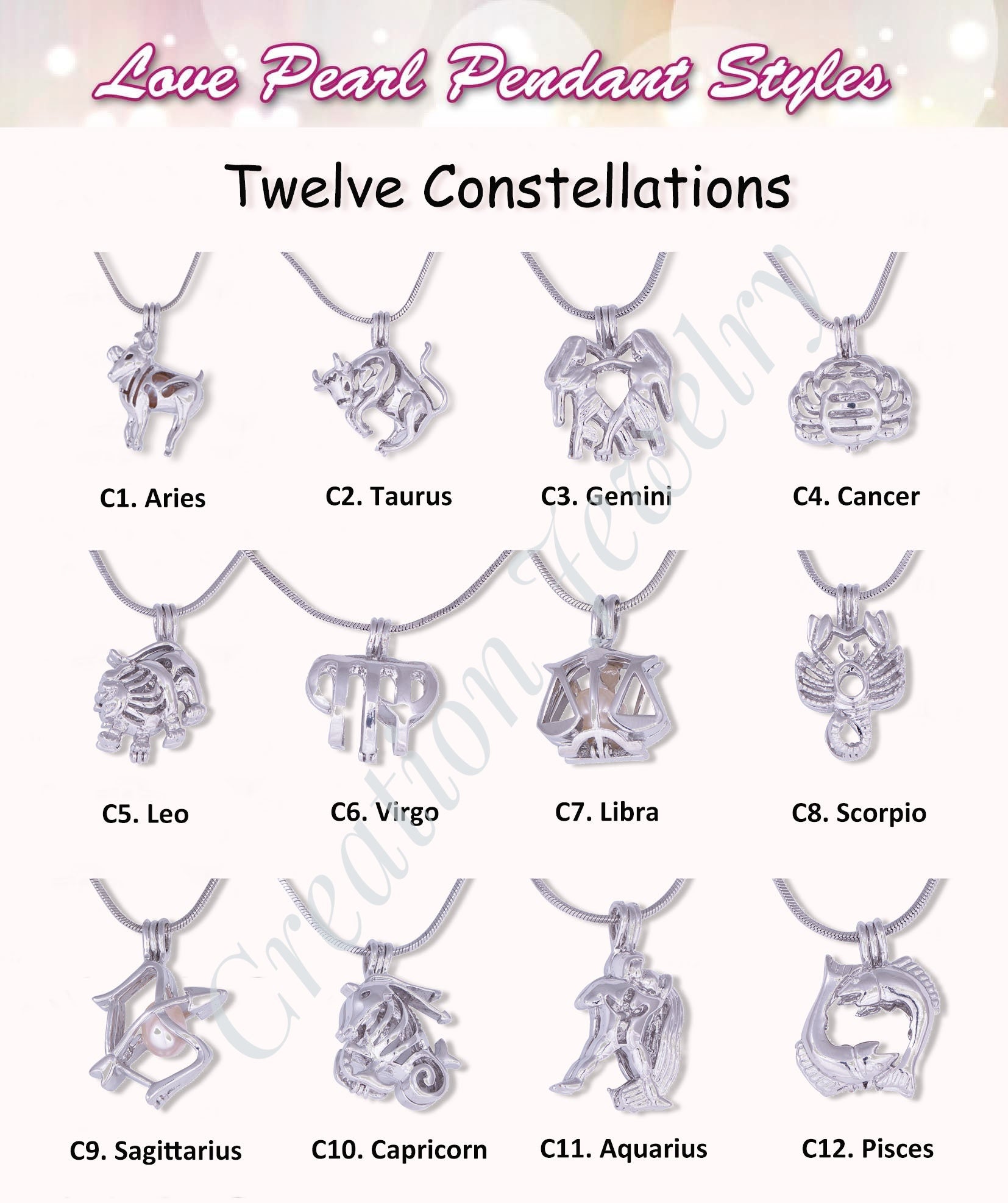 12 pieces -lot new fashion twelve constellations cages multi styles pendants can put pearls silver high quality