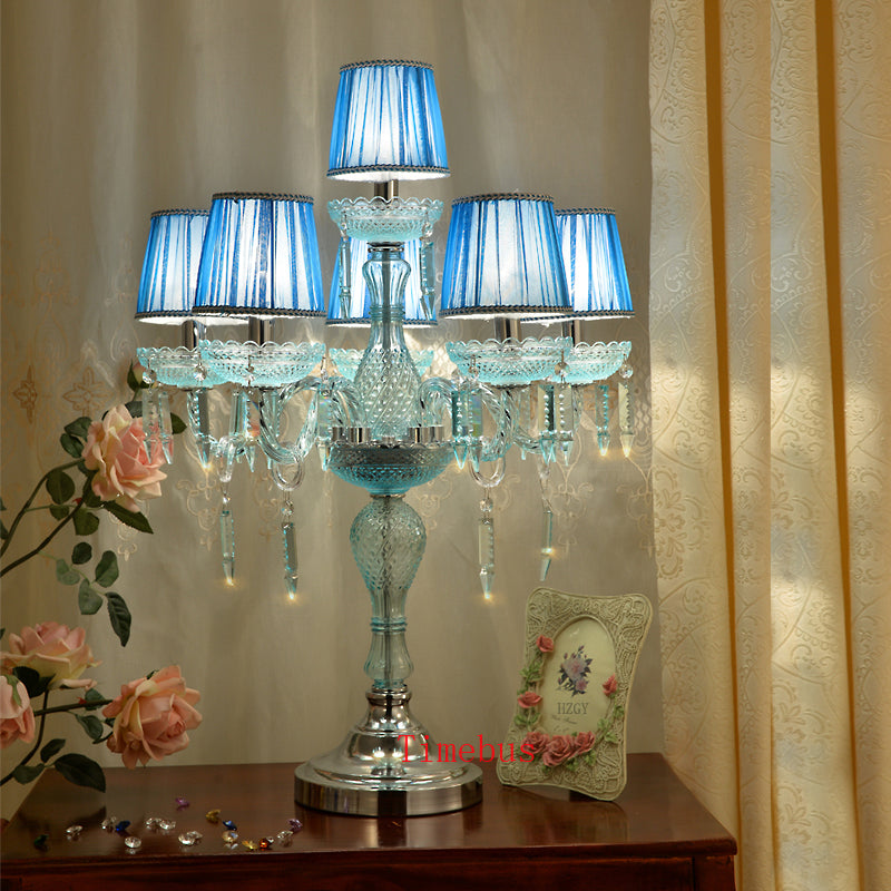Crystal Table Lamp European Romantic Wedding candles Crystal lamps Villa Bedroom Bedside Lights Fixture Blue