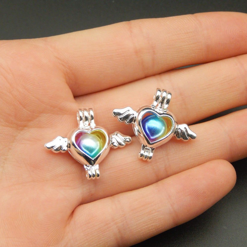 pearl cage necklace pendant essential oil diffuser heart wing angel provides silver plating 10 pc plus your own pearl makes it attractive