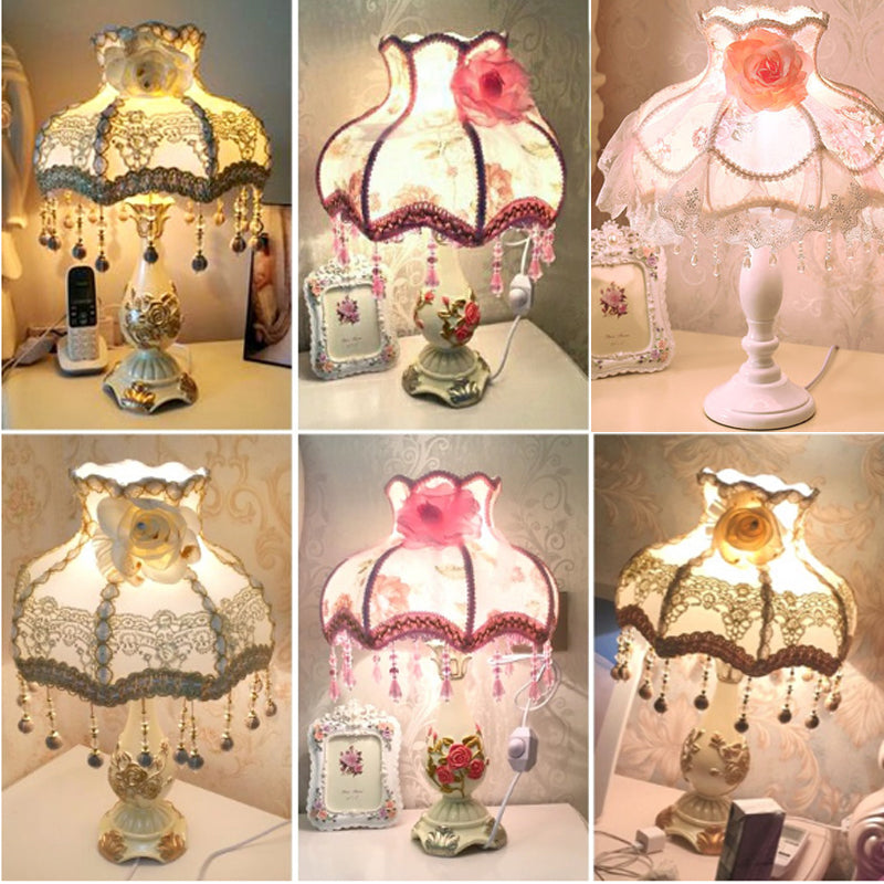 European Home Resin Decor Table Lamps Nordic Bedroom Bedside led Desk Lamp Girls&#039; Room Cloth Art Wedding Celebration Decorating Table Light Fix