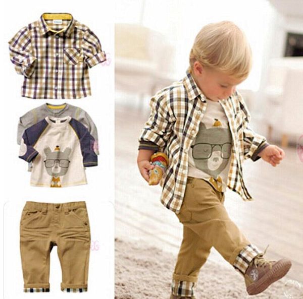 2018 Hot 3 pcs baby boy clothing boys suit clothes china lattice spring jacket infant coats white long shirt boys trousers